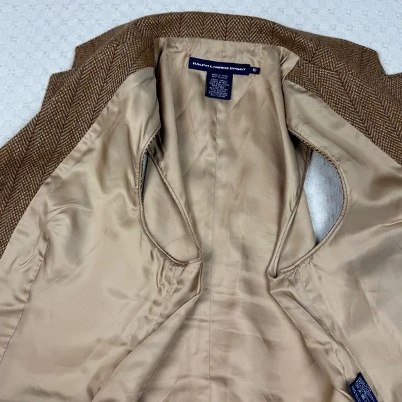 Ralph Lauren Sport Vest Women 10 Brown Herringbone Wool Tweed Waistcoat Academia - Picture 6 of 10